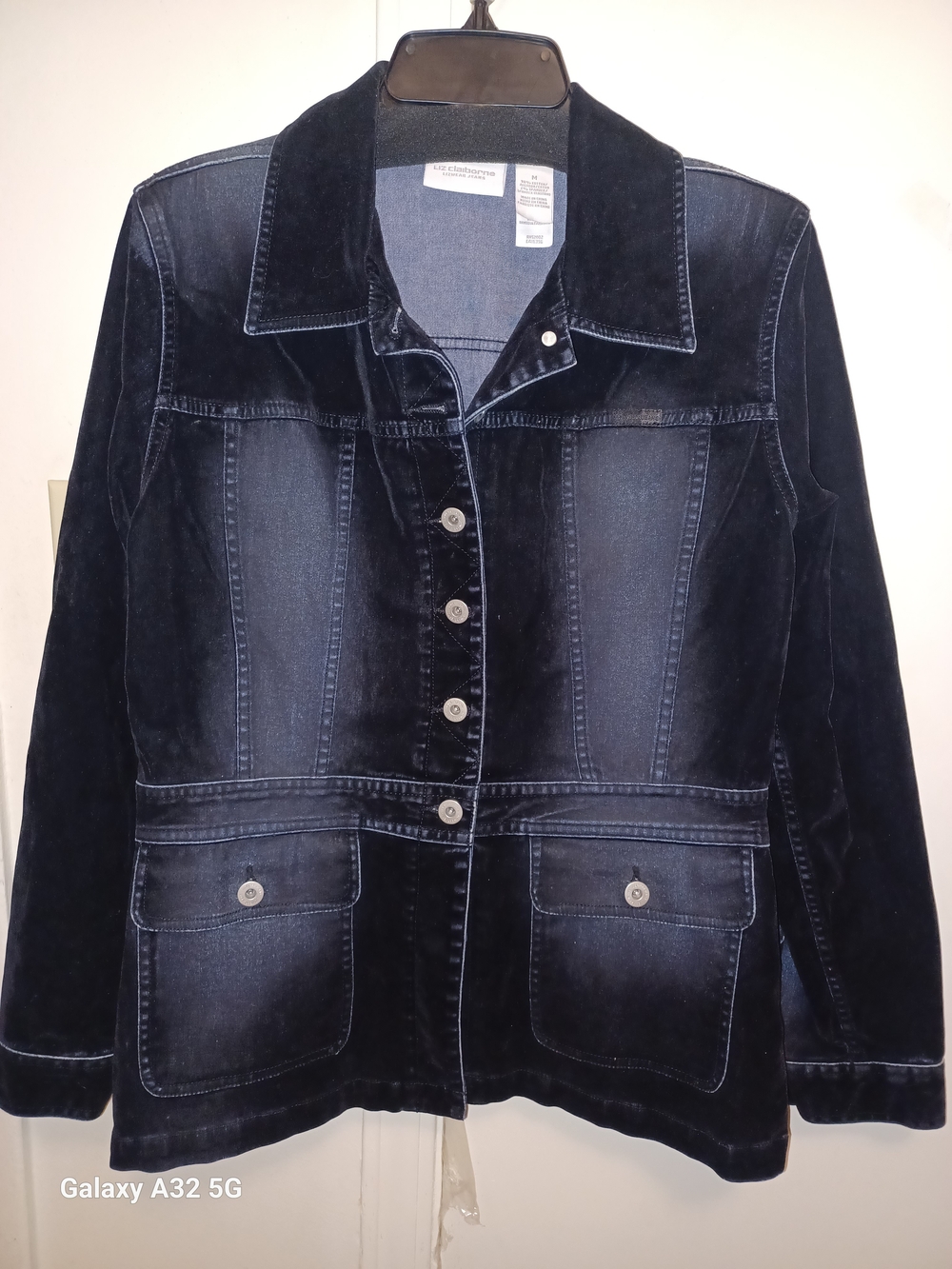 Liz Claiborne Dark Navy Velvet-Look Jean Jacket